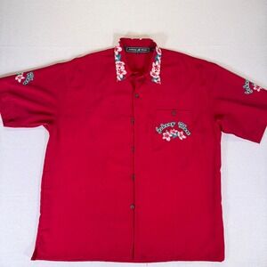 Johnny Blaze Mens XL Red Hula Girl Floral Graphic Short Sleeve Button Up Shirt